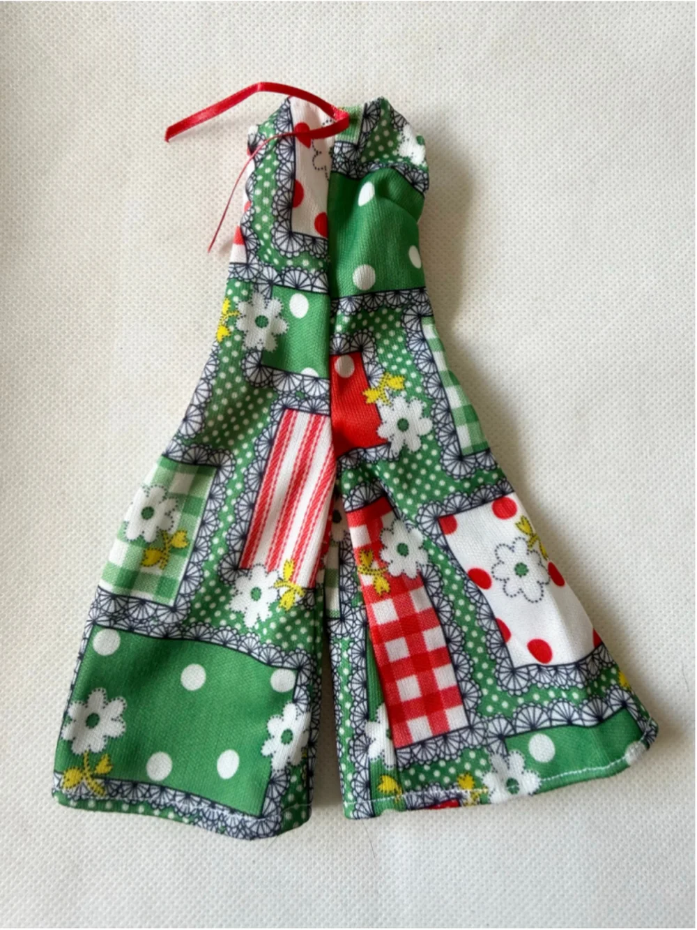 Vintage Barbie & Friends - Clone Faux- Patchwork Quilt Print Jumpsuit Green